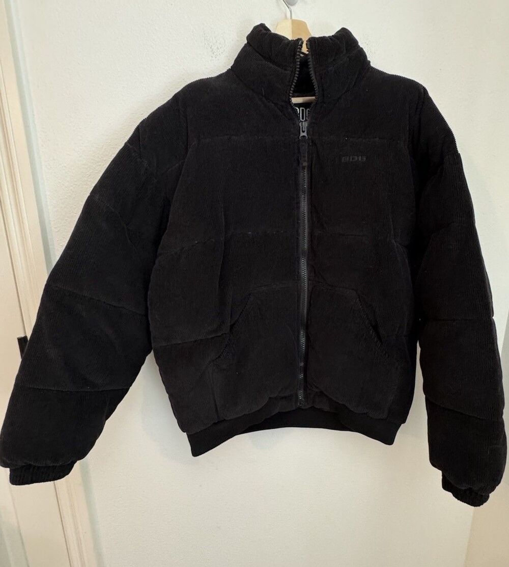 BDG Coat Mens XL Corduroy Puffer Jacket Black Urban Outfitters Pockets Excellent